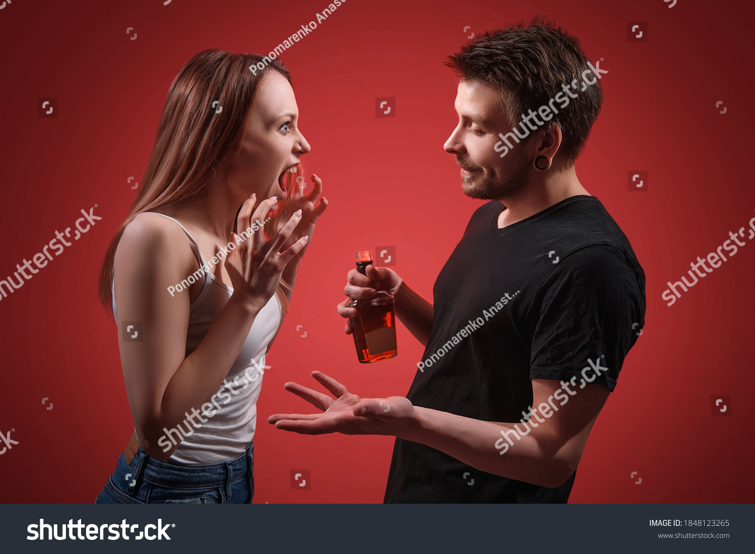 Woman Screams Angrily Her Drunken Husband Stock Photo 1848123265 ...