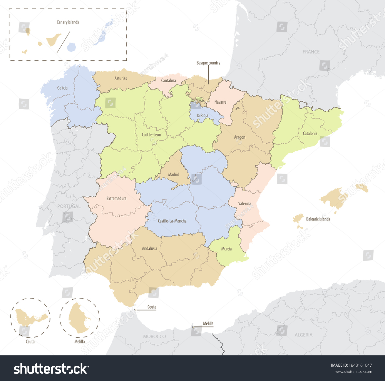 Detailed Vector Map Position Spain Europe Stock Vector (Royalty Free ...