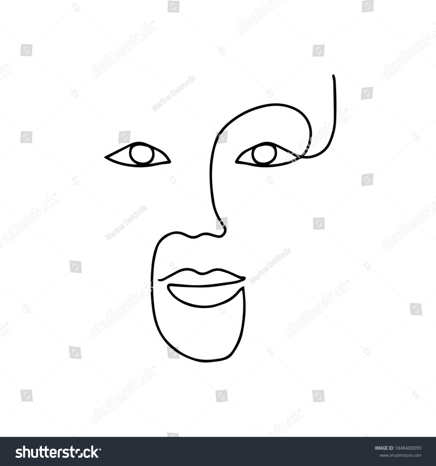 One Line Drawing Woman Face Continuous Stock Vector Royalty Free