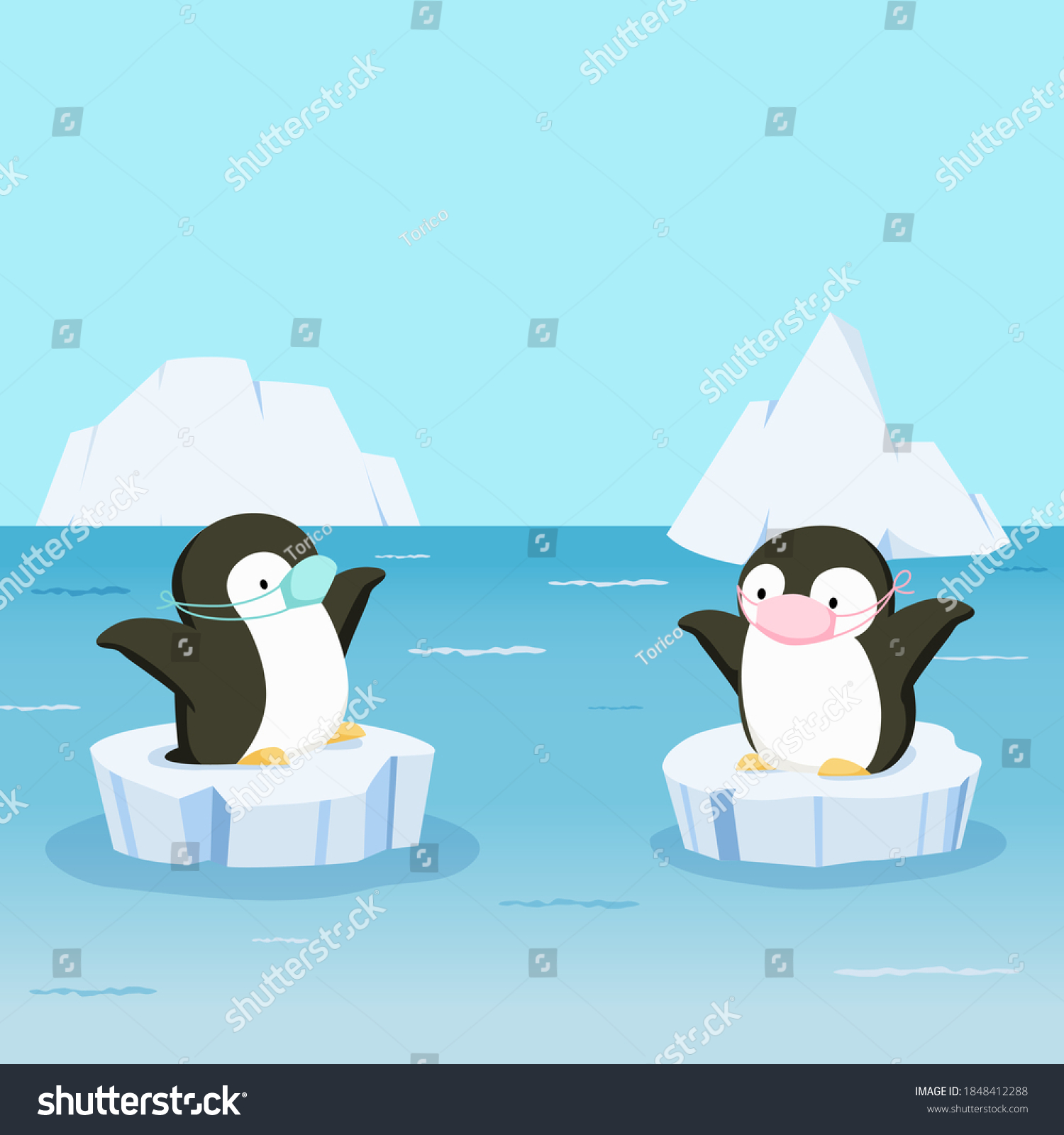 2羽の可愛いペンギンが氷の上にいます ベクターイラスト のベクター画像素材 ロイヤリティフリー Shutterstock