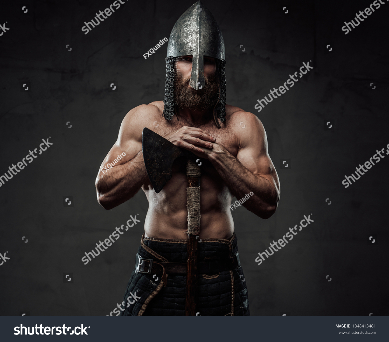 Nude Warlike Viking Marauder Beard Helmet Shutterstock
