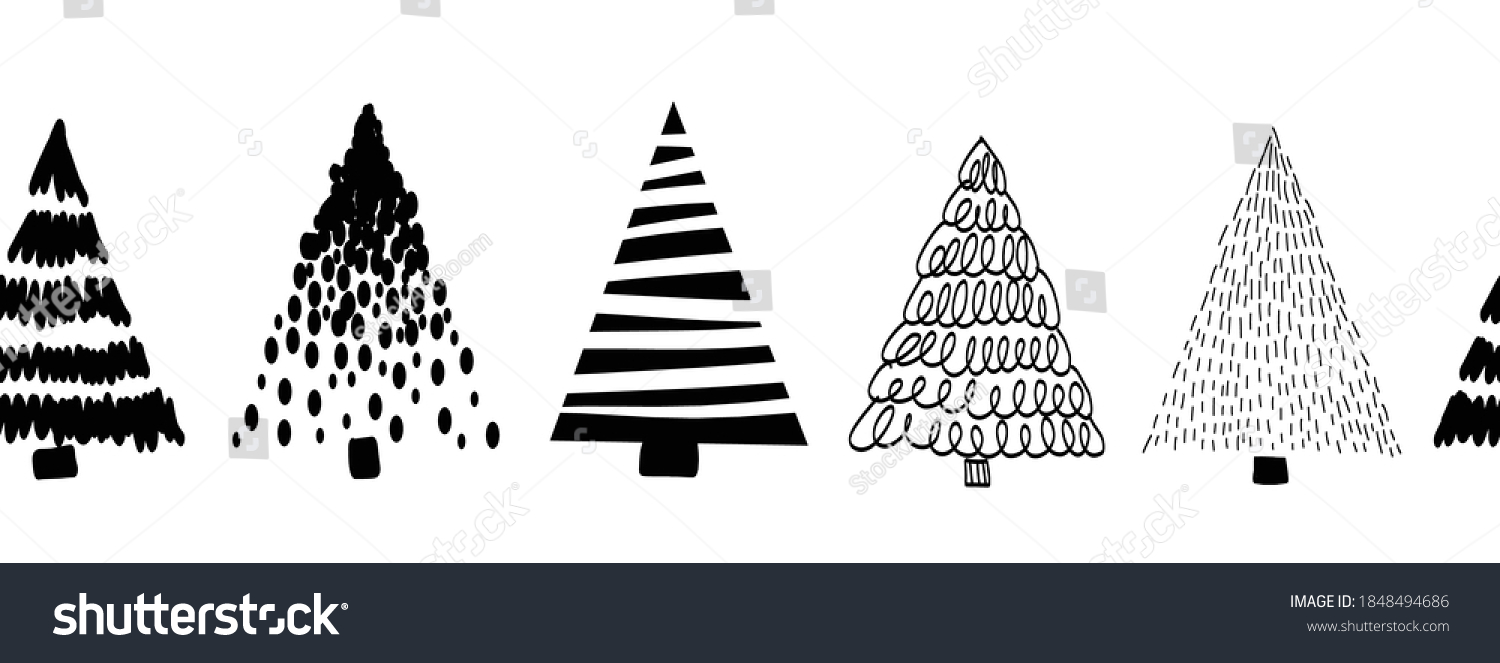 Doodle Tree Pattern Black On White Stock Vector (Royalty Free ...