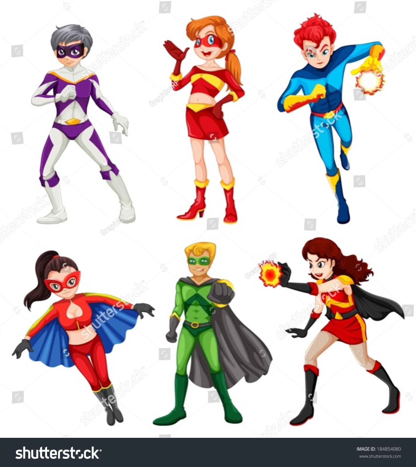 Illustration Six Superheroes On White Background Stock Vector (Royalty ...