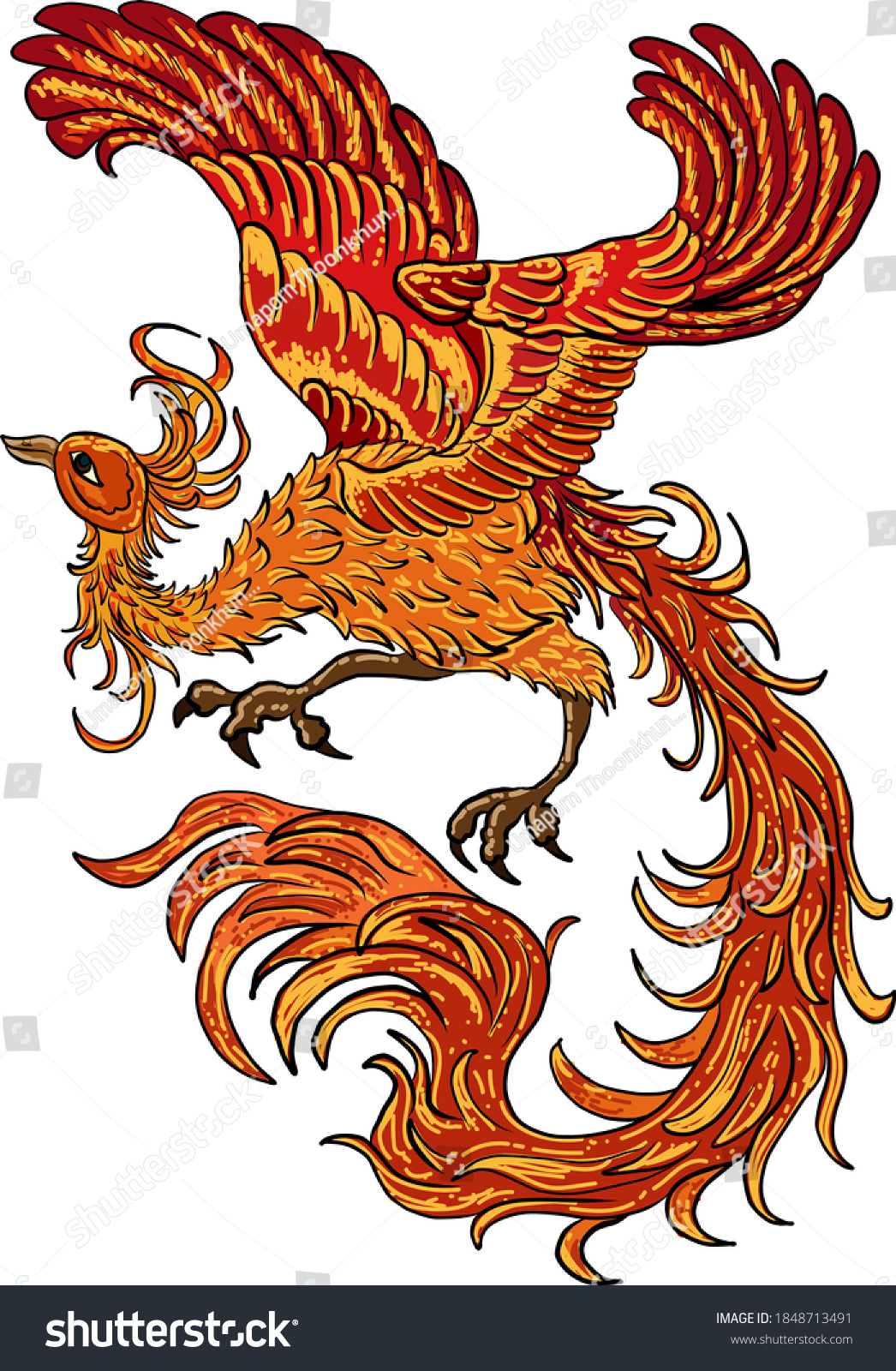 Beautiful Line Art Phoenix Tattoo Design Stock Vector (Royalty Free ...