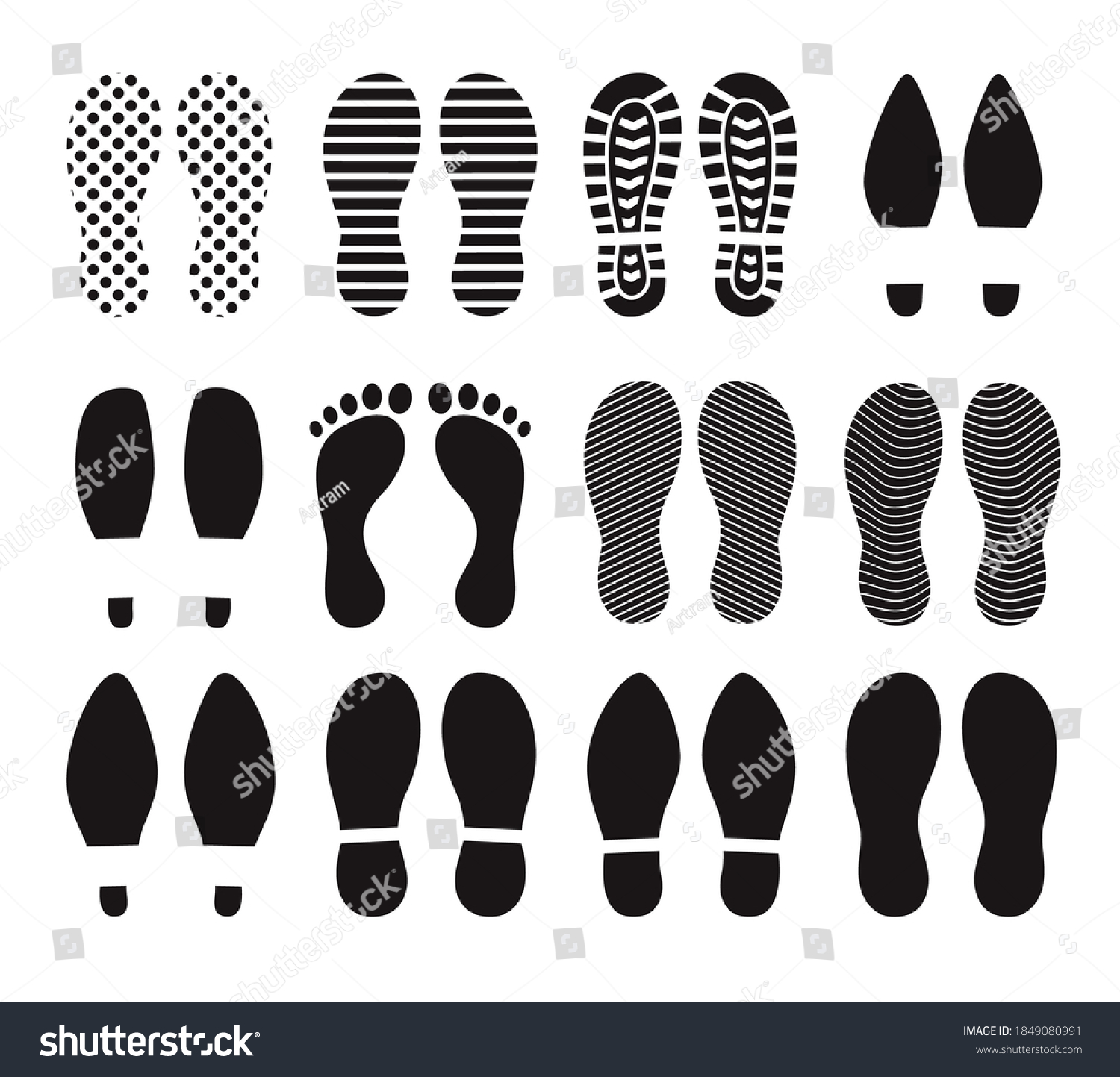 Human Footprints Different Silhouettes Steps Soles Stock Vector ...