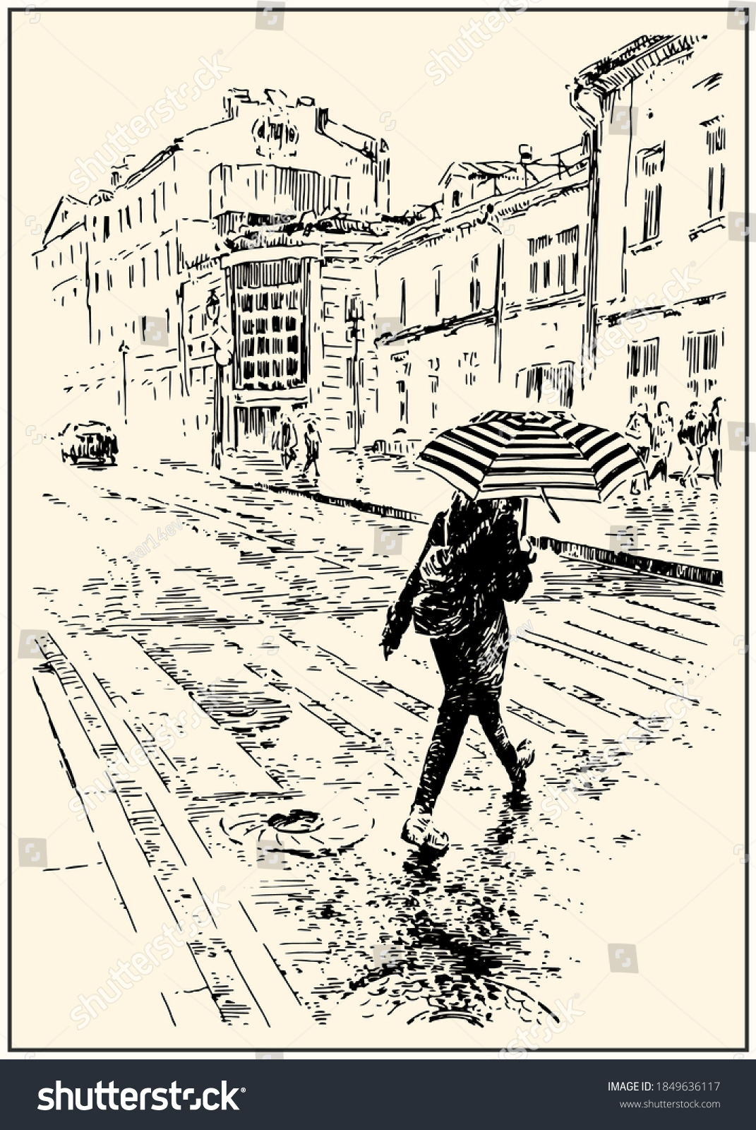 Rair City Girl Umbrella Crossing Road Stock Vector Royalty Free rair-city-girl-umbrella-crossing-road-stock-vector-royalty-free