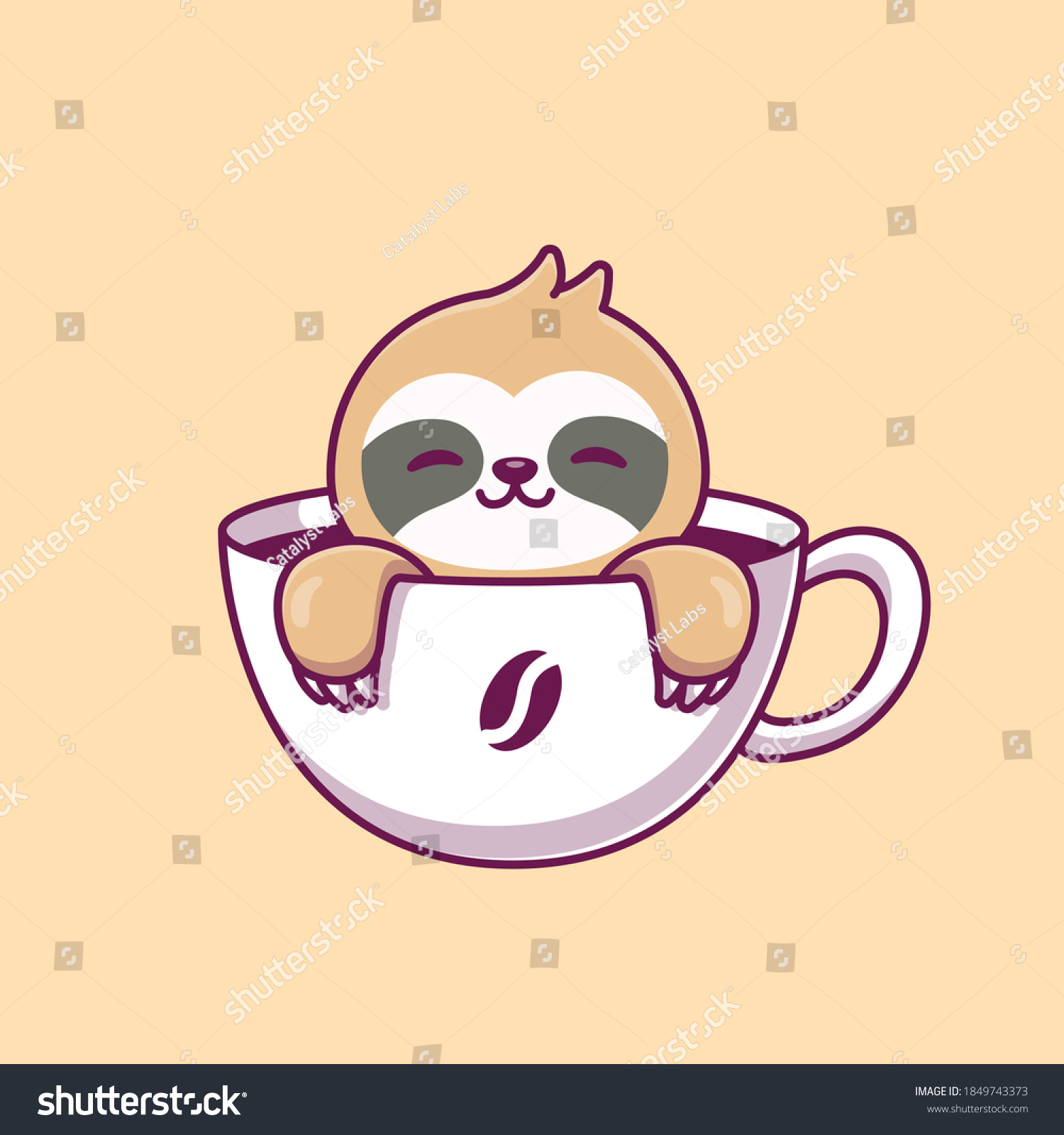 Cute Sloth Coffee Cup Cartoon Vector Stock Vector (Royalty Free ...