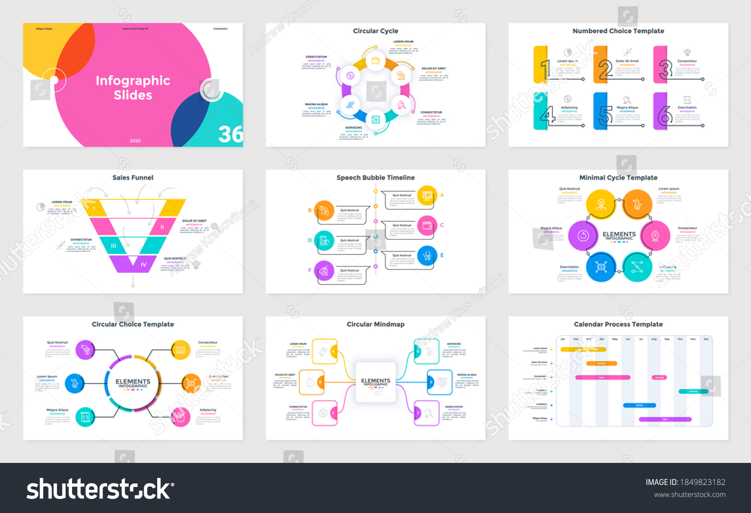 Collection Infographic Presentation Slides Ringlike Cycle Stock Vector ...