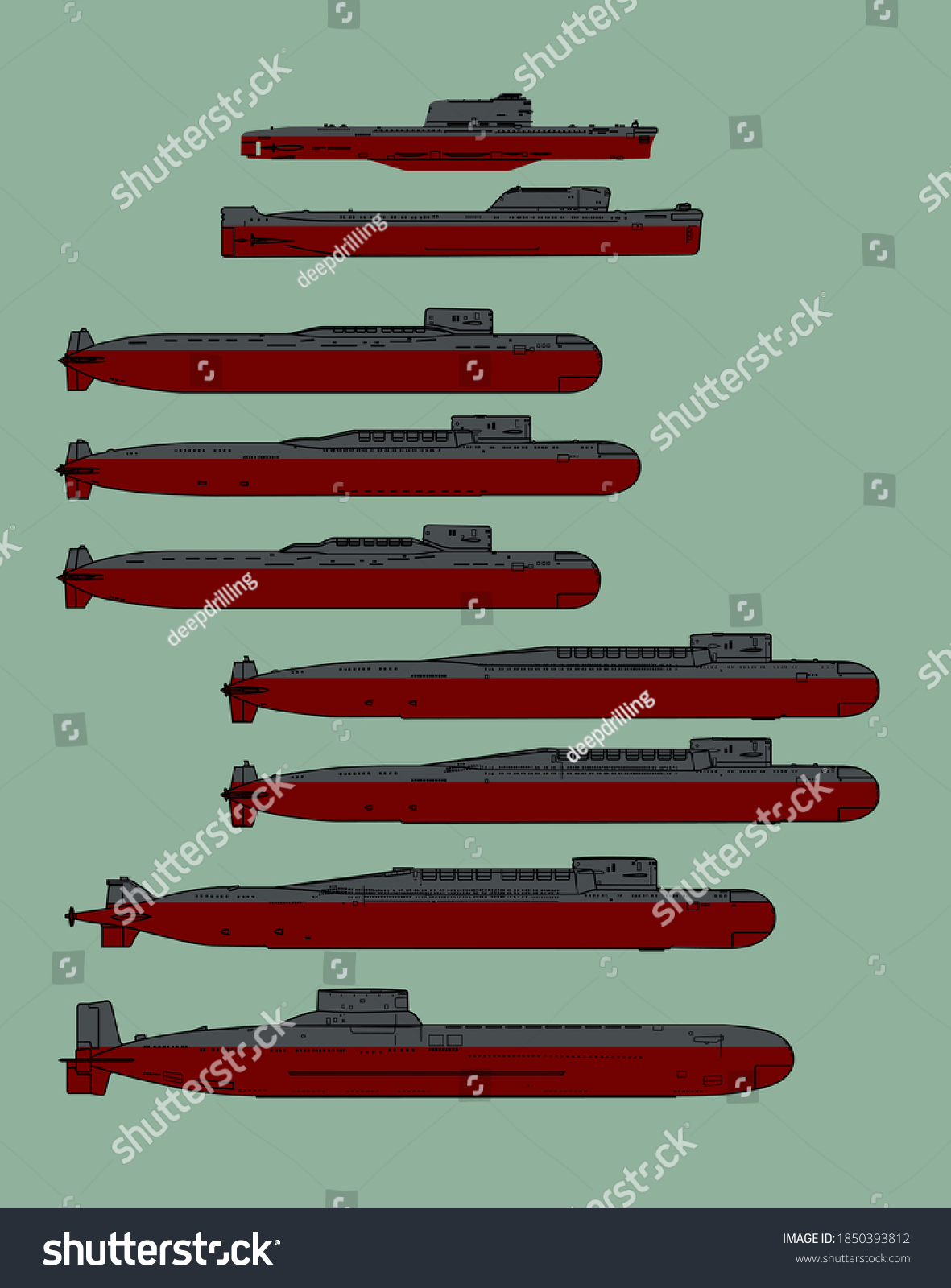 Set Silhouettes Soviet Ballistic Missile Submarines Stock Vector ...