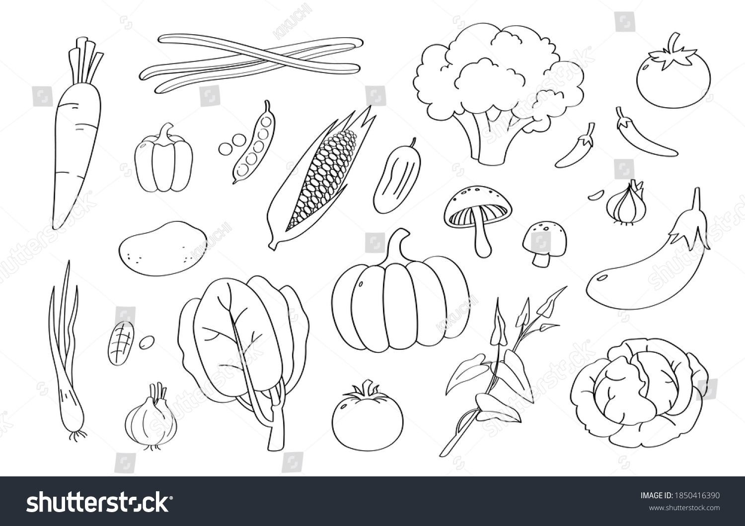 Cute Doodle Vegetable Cartoon Icons Objects Stock Vector (Royalty Free ...