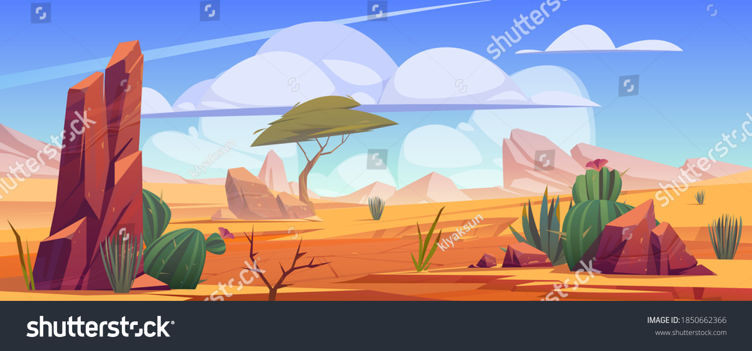 Desert Landscape Rocks Tropical Tree Grass Stock Vector (Royalty Free ...