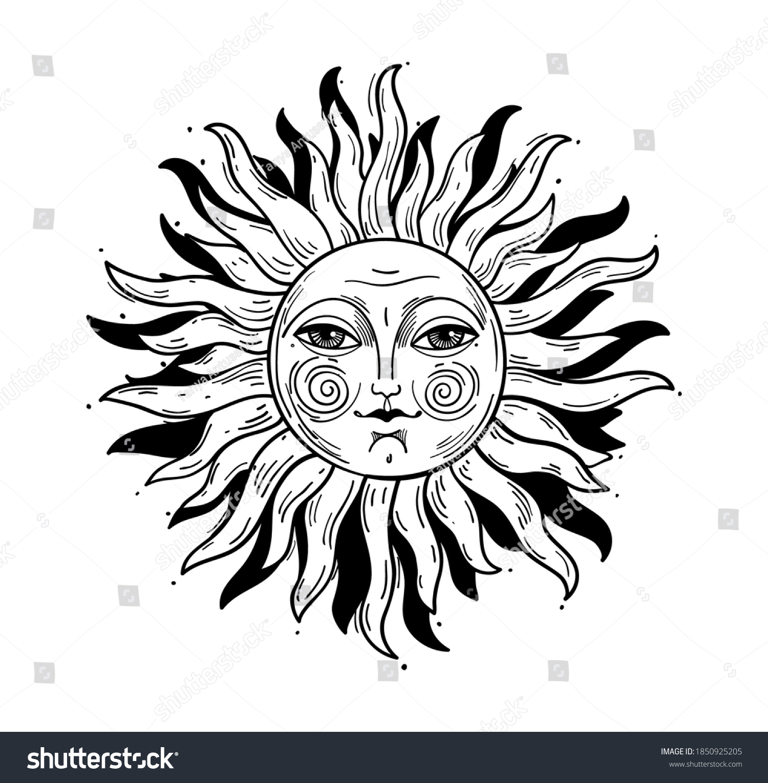 Vintage Style Illustration Sun Face Stylized Stock Vector (Royalty Free ...