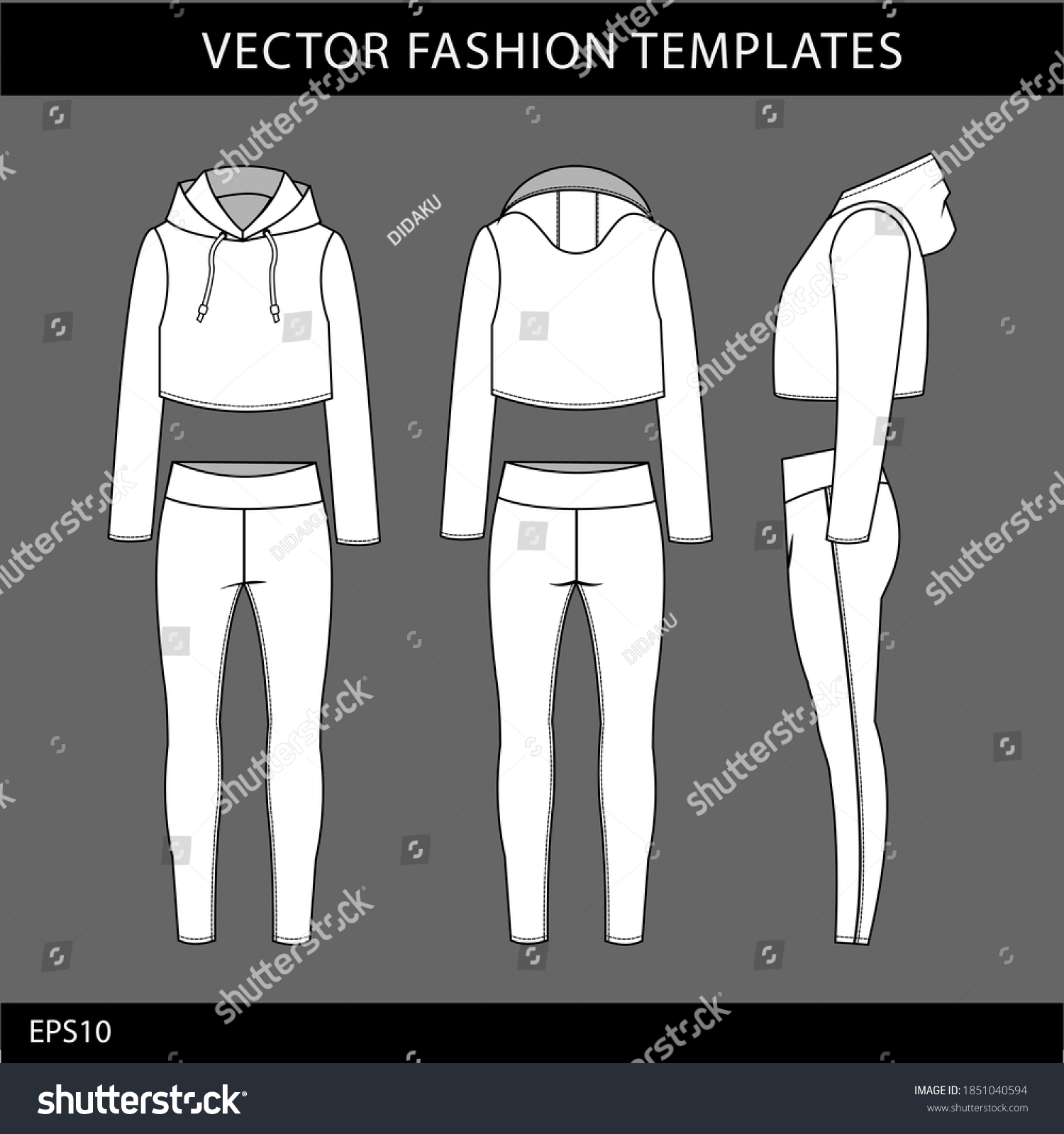 Hoodie Legging Fashion Flat Sketch Template Stock Vector (Royalty Free ...