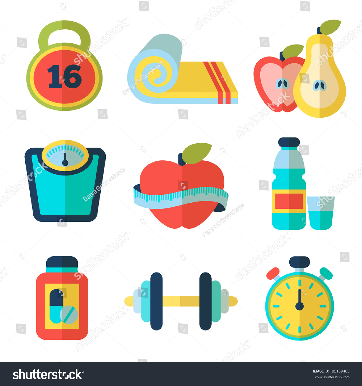 Set Fitness Flat Icons Infographic Fitness Stock Vector (Royalty Free ...