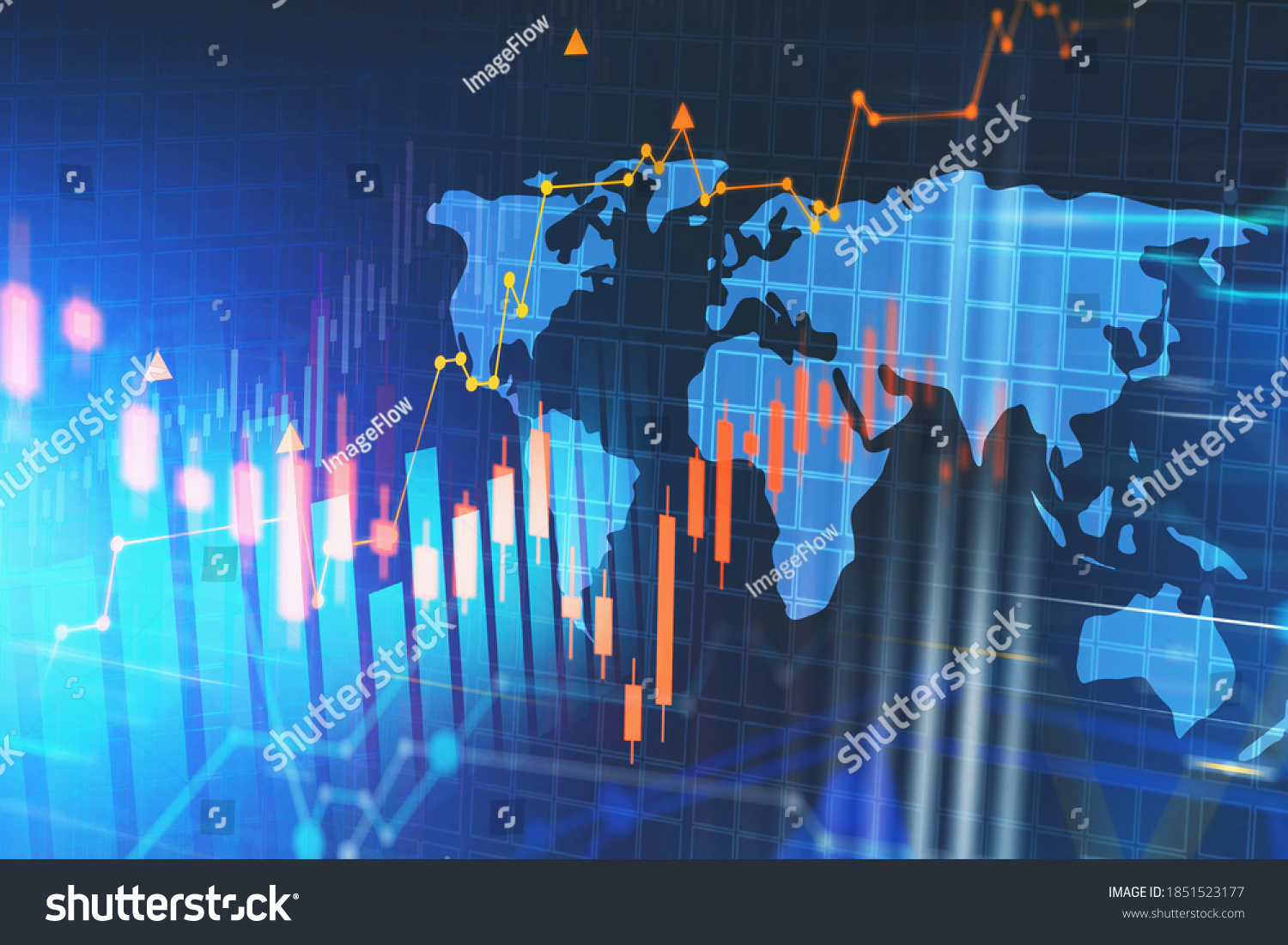 Diagrams World Map Over Dark Blue Stock Illustration 1851523177 ...