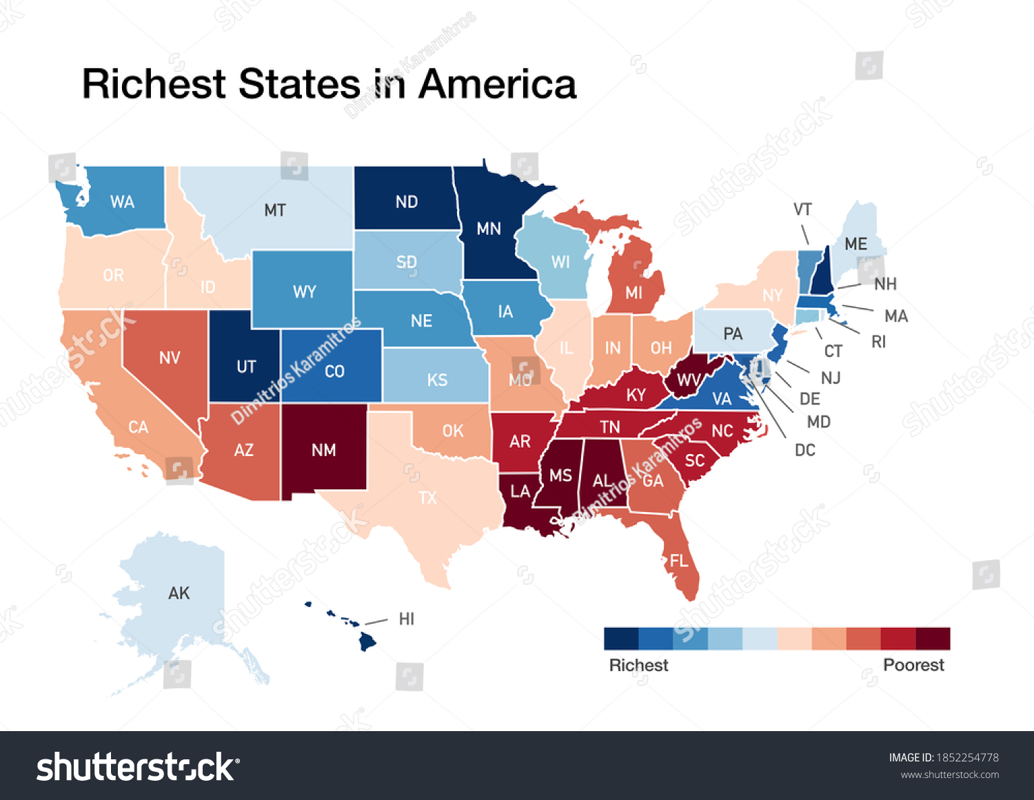 Map Richest Poorest States Usa Stock Illustration 1852254778 Shutterstock