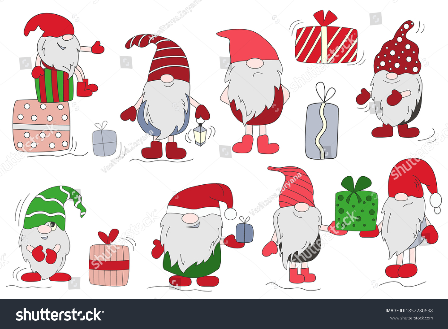 Set Cartoon Multicolored Gnomes Gnomes Gifts Stock Vector (Royalty Free ...