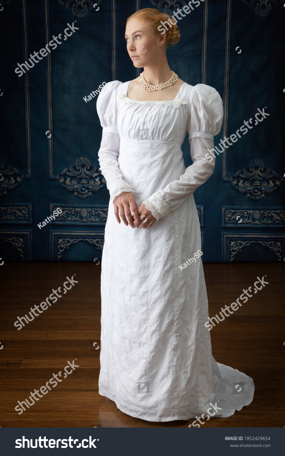 Regency Woman Wearing White Muslin Dress Stock Photo 1852429654 ...