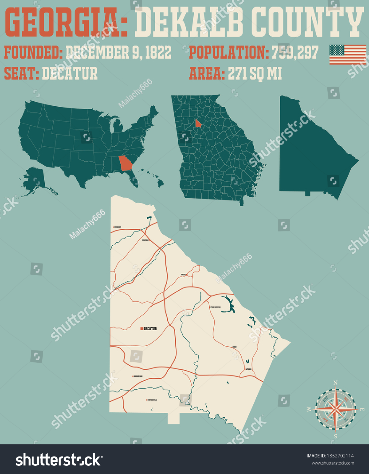 Large Detailed Map Dekalb County Georgia Stock Vector Royalty Free 1852702114 Shutterstock 6079