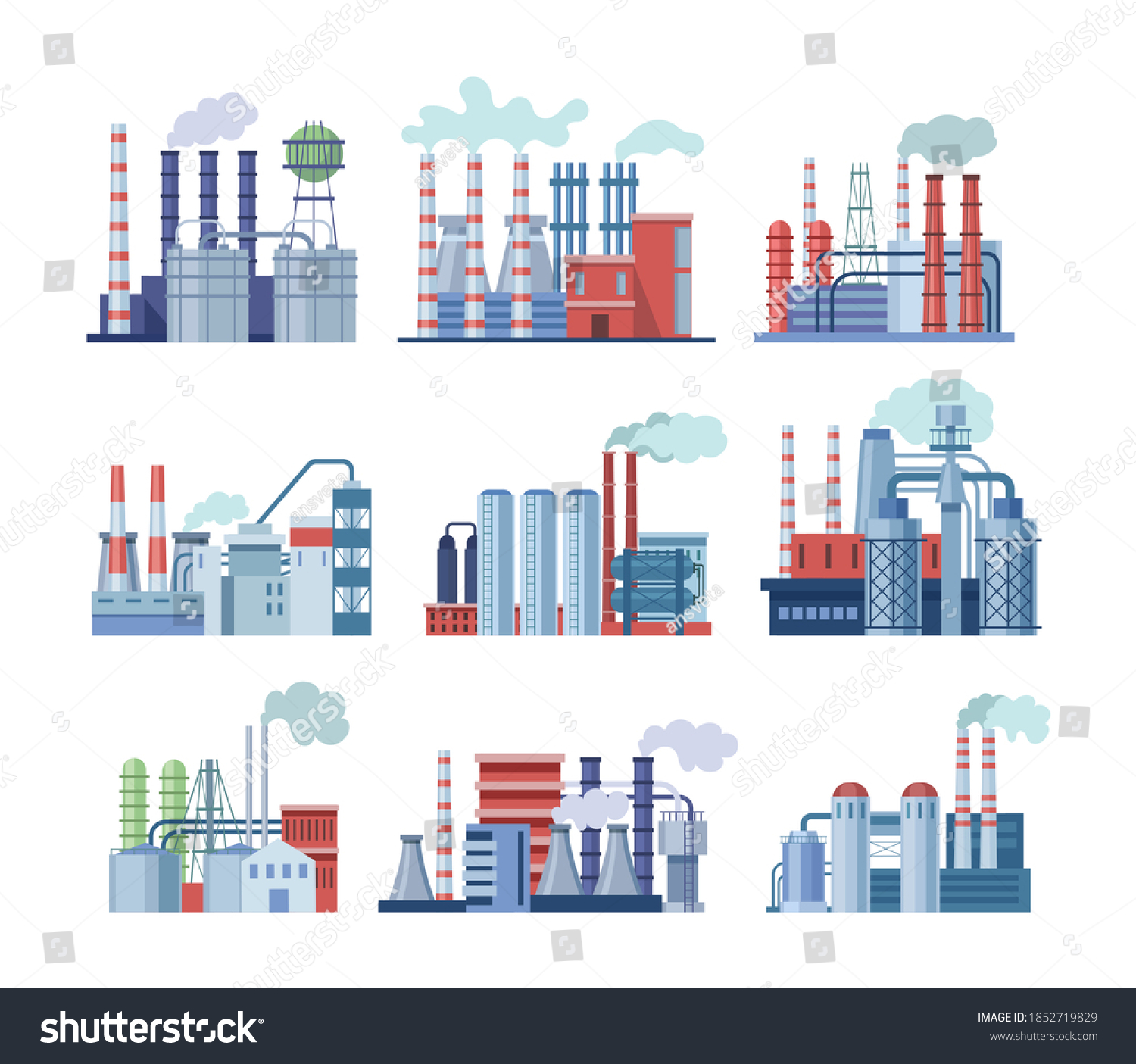 Industrial Factory Buildings Set Industrial Buildings Stock Vector ...