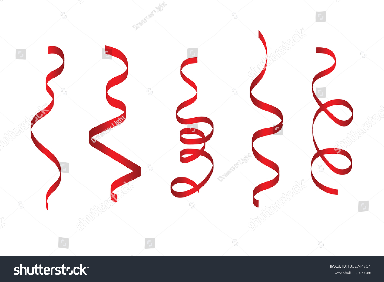 Set Red Curly Ribbons Isolated On Stock Vector (Royalty Free ...