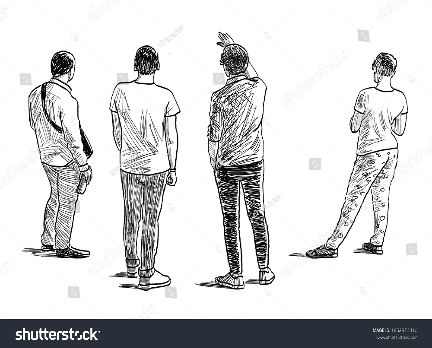 Sketch Group Young People Standing Talking Stock Illustration ...