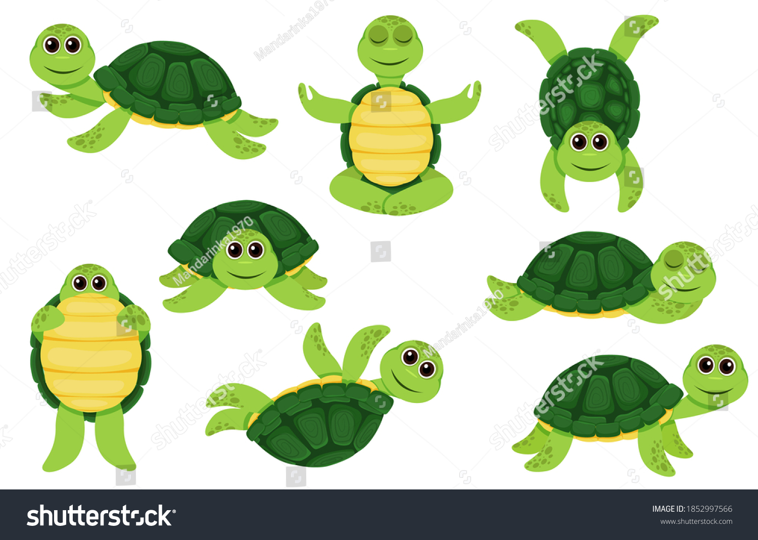 Collection Green Turtle Characters Little Turtles Stock Vector (Royalty ...