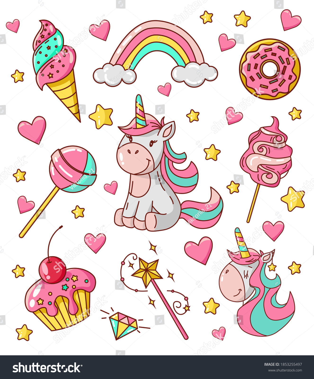 Vector Set Unicorn Stickers Labels Ice Stock Vector (Royalty Free ...