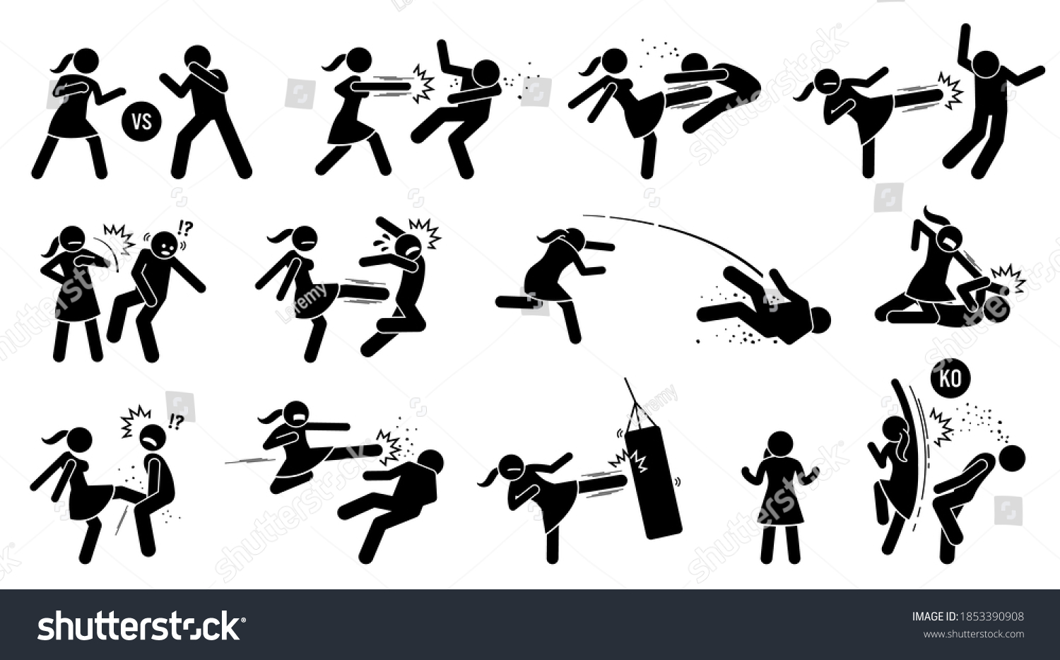 Woman Beating Man Stick Figure Sign Stock Vector Royalty Free 1853390908 Shutterstock 3864