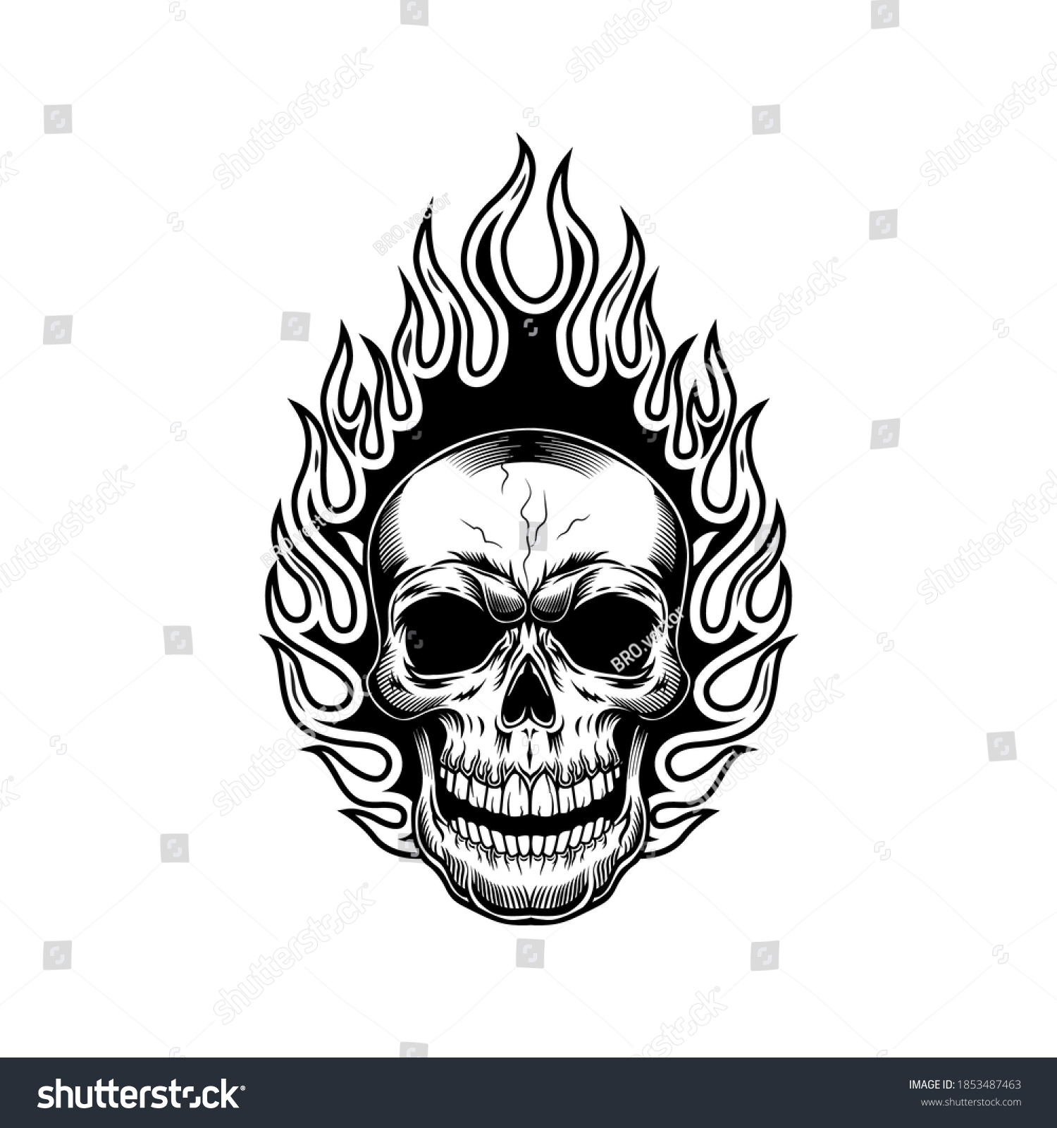 Skull Flame Vector Illustration Burning Head Stock Vector (Royalty Free ...