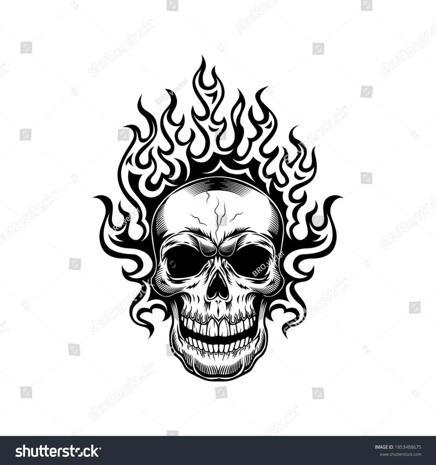 Skull Flame Vector Illustration Burning Head Stock Vector (Royalty Free ...