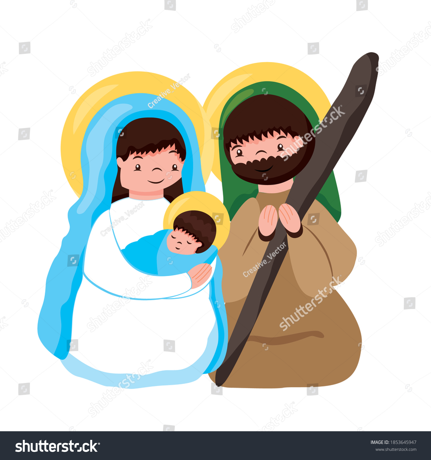 Holy Family Adoration Baby Jesus Isolated Stock Vector (Royalty Free ...