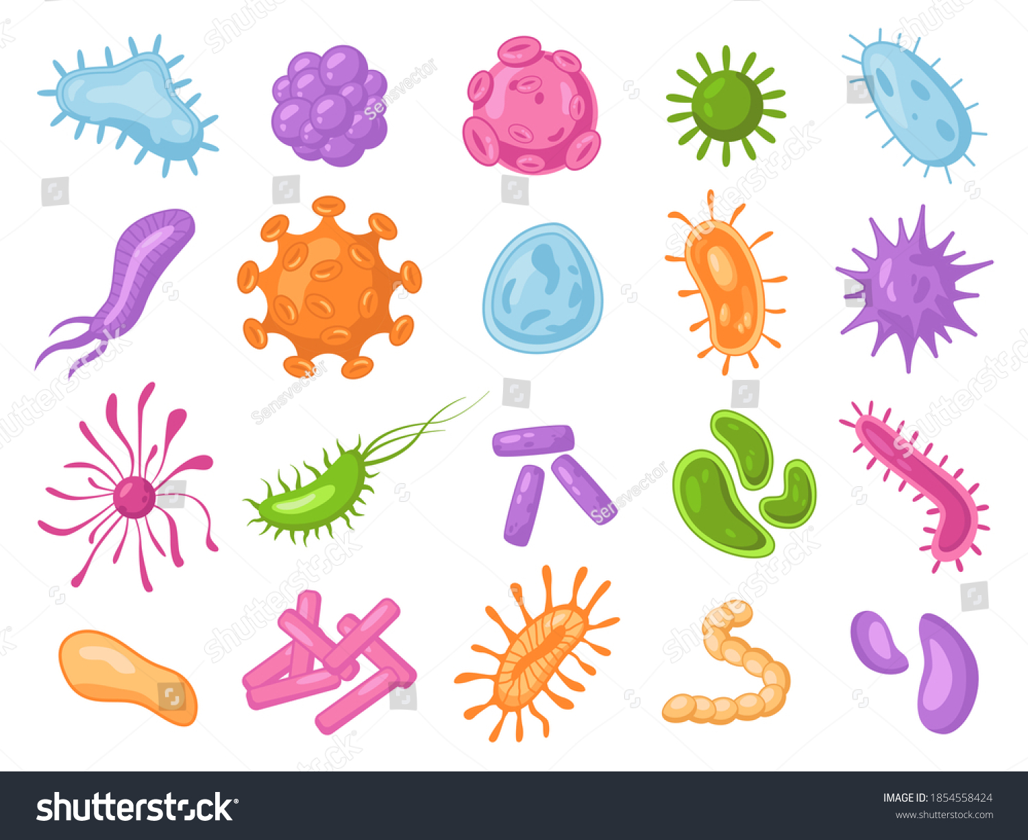 Set Angry Bacteria Microbes Germs Isolated Stock Vector (Royalty Free ...