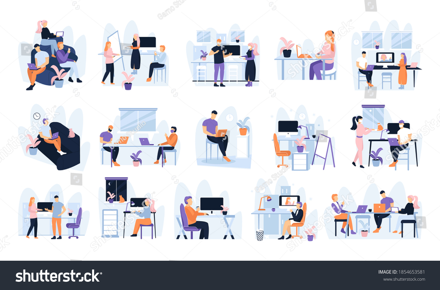 People Work Office Hand Drawn Illustration Stock Vector (Royalty Free ...