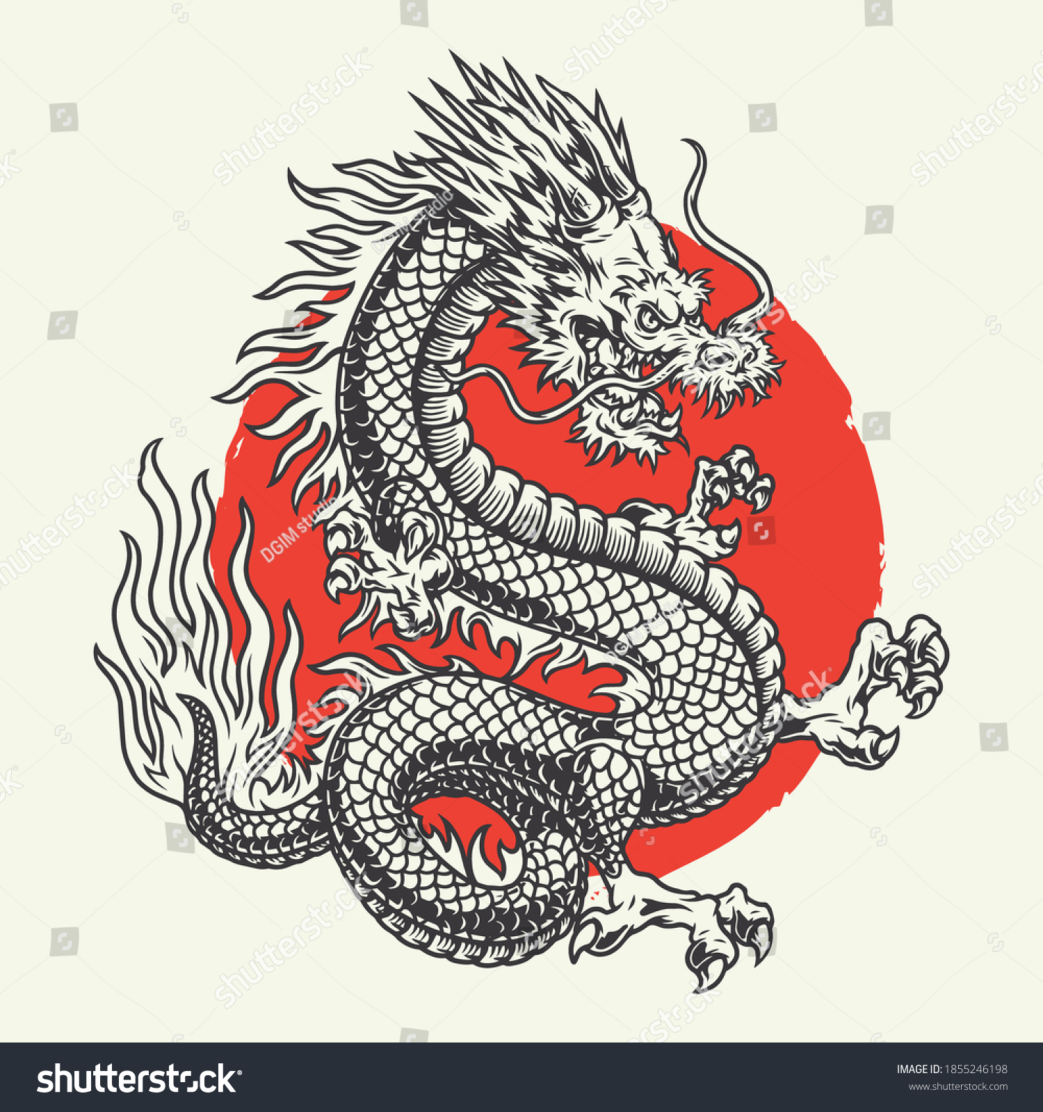 Sketch of a realistic dragon tattoo design on Craiyon