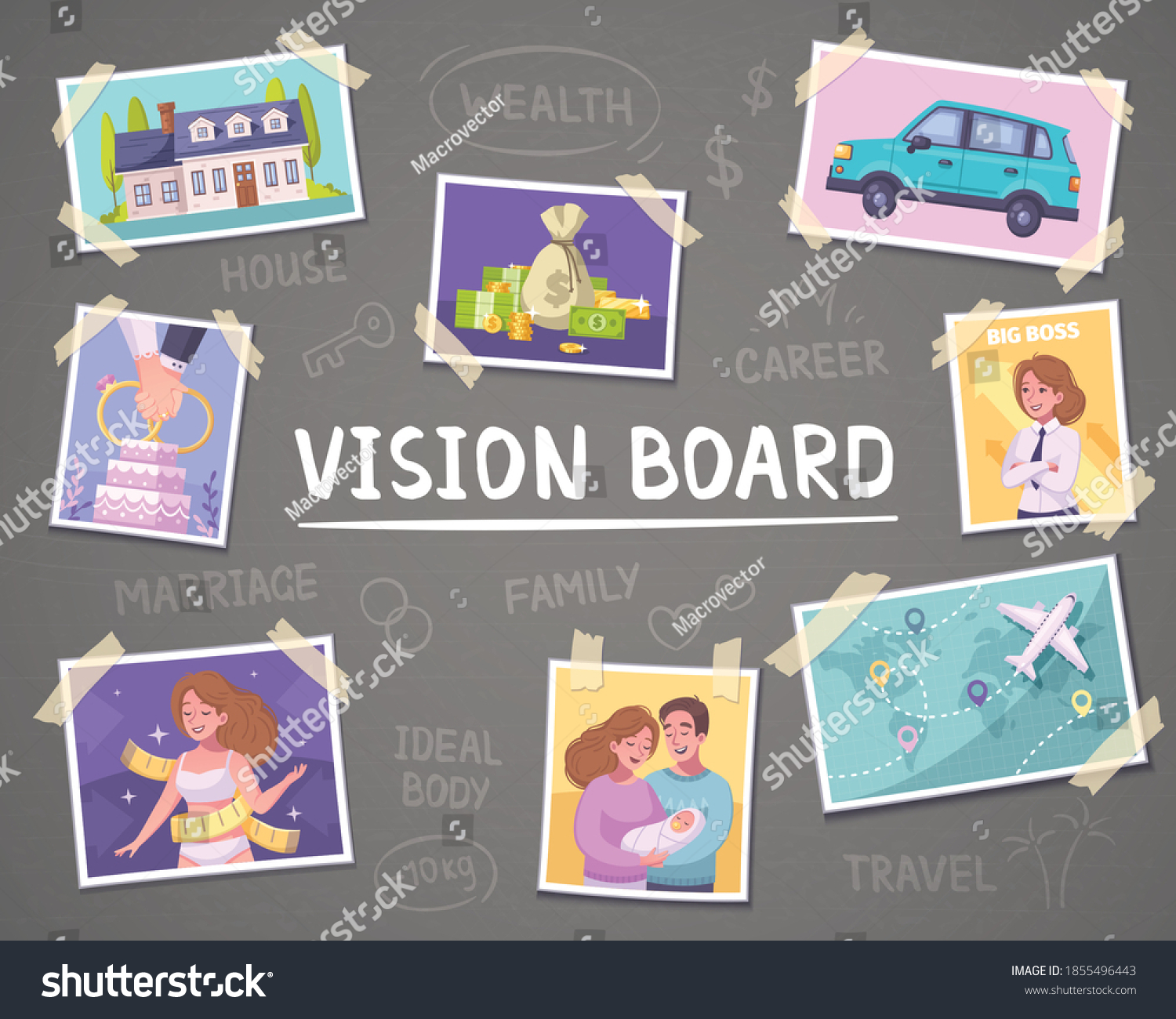 Vision Board Cartoon Background Wealth Family Stock Vector (Royalty ...