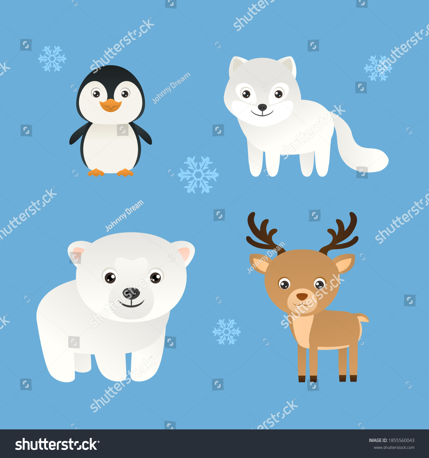 Set Cute Cartoon Arctic Animals Vector Stock Vector (Royalty Free ...