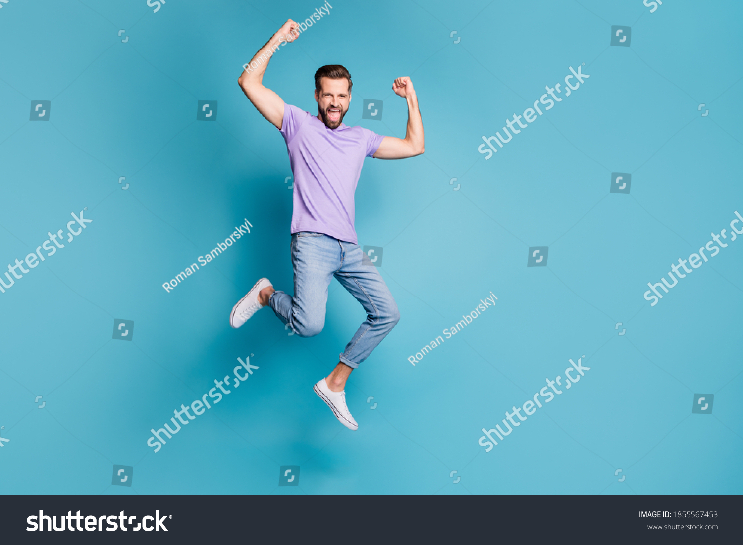 Full Length Body Size Photo Jumping Stock Photo 1855567453 