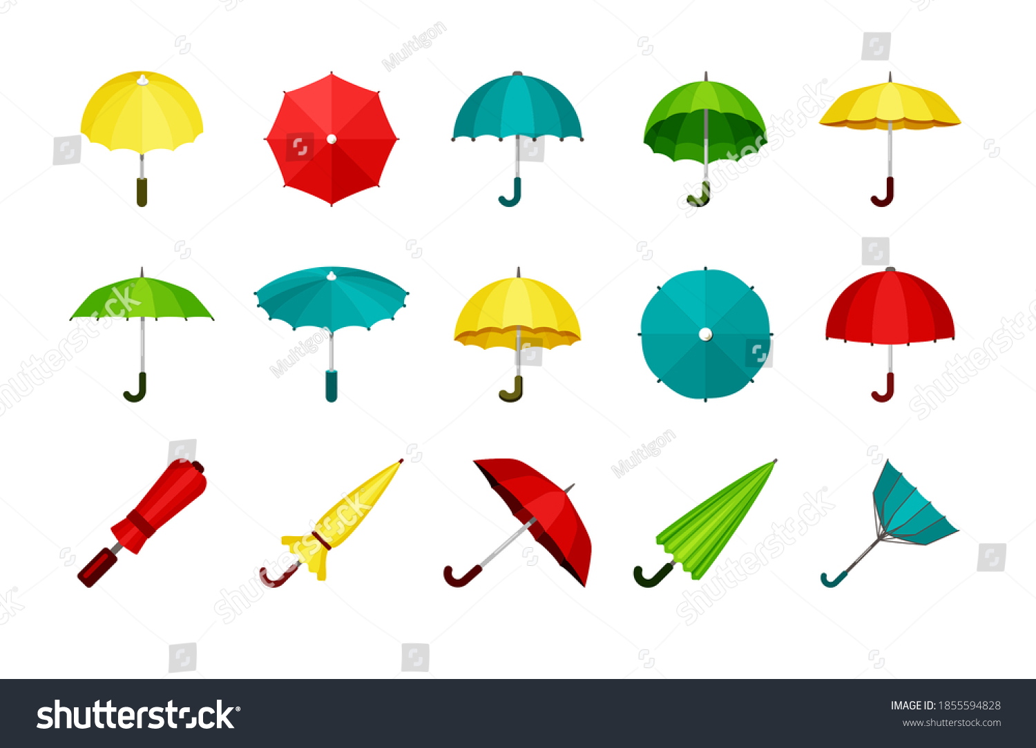 Umbrellas Set Folded Unfolded Modern Automatic Stock Vector (Royalty ...