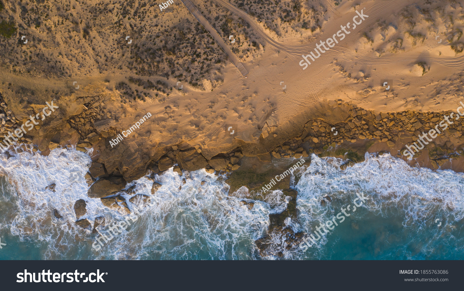 Aerial View Beach Footprints Orange Sand Stock Photo 1855763086 ...