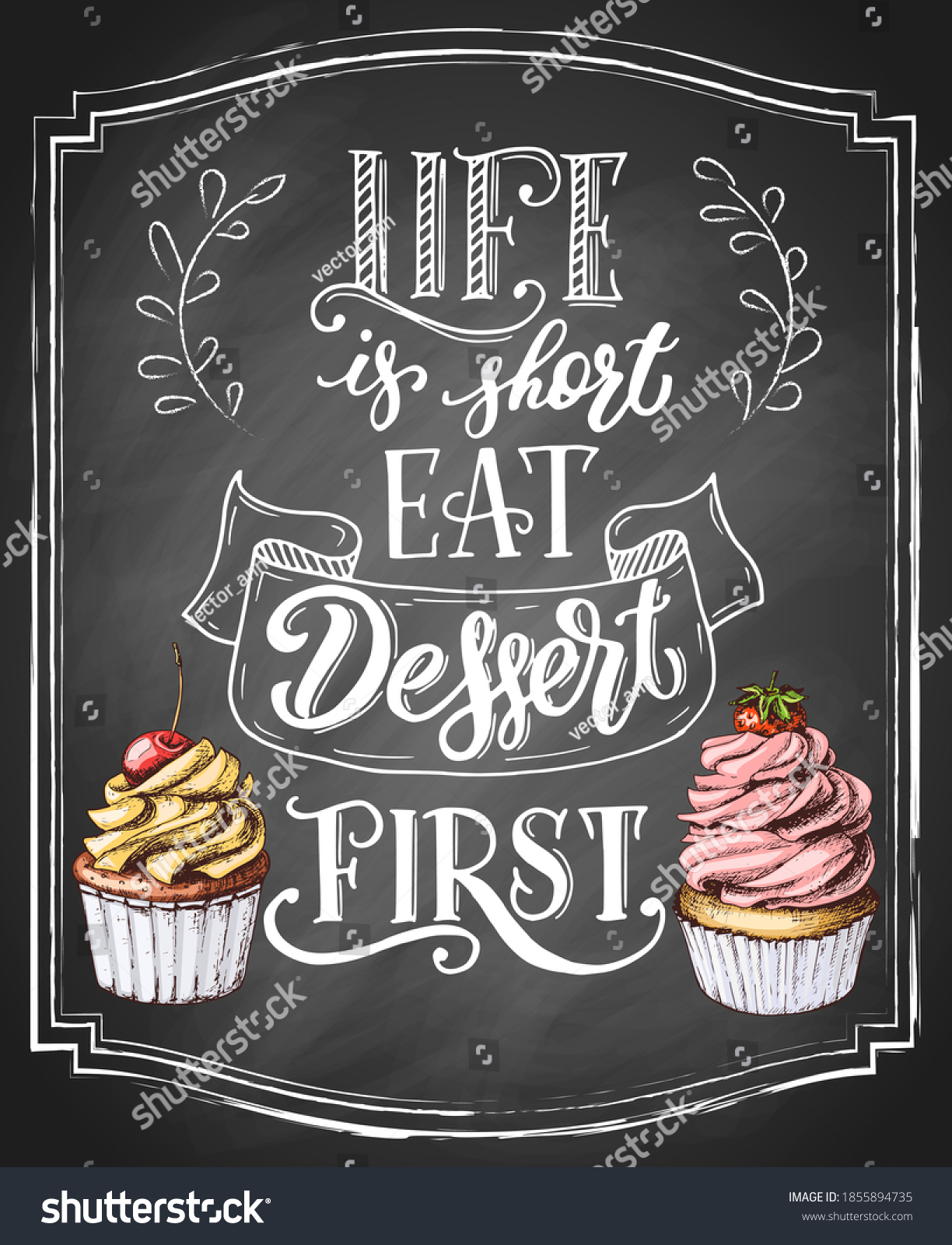 Hand Lettering Life Short Eat Dessert Stock Vector Royalty Free 1855894735 Shutterstock 6866