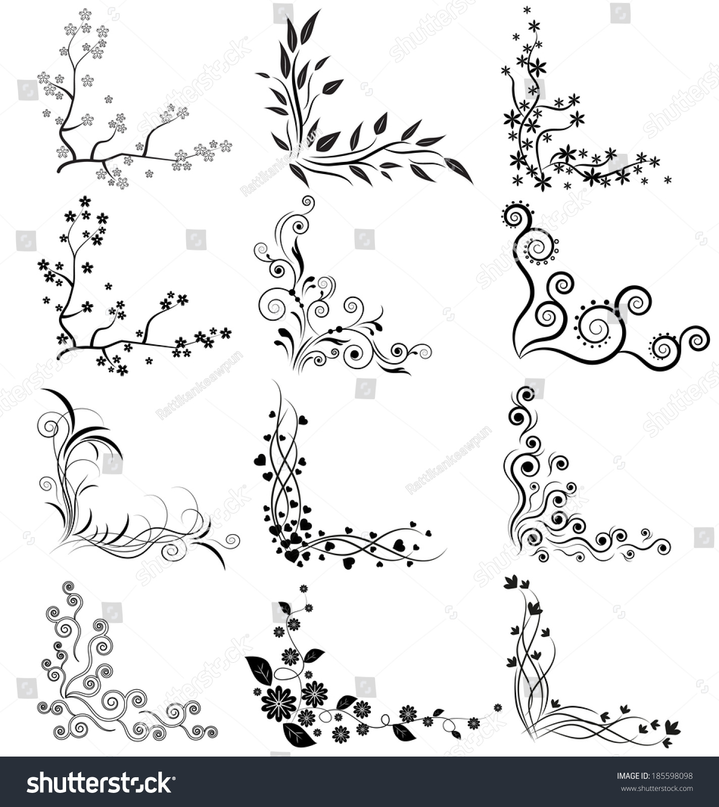 Vector Set Floral Corners On White Stock Vector (Royalty Free ...