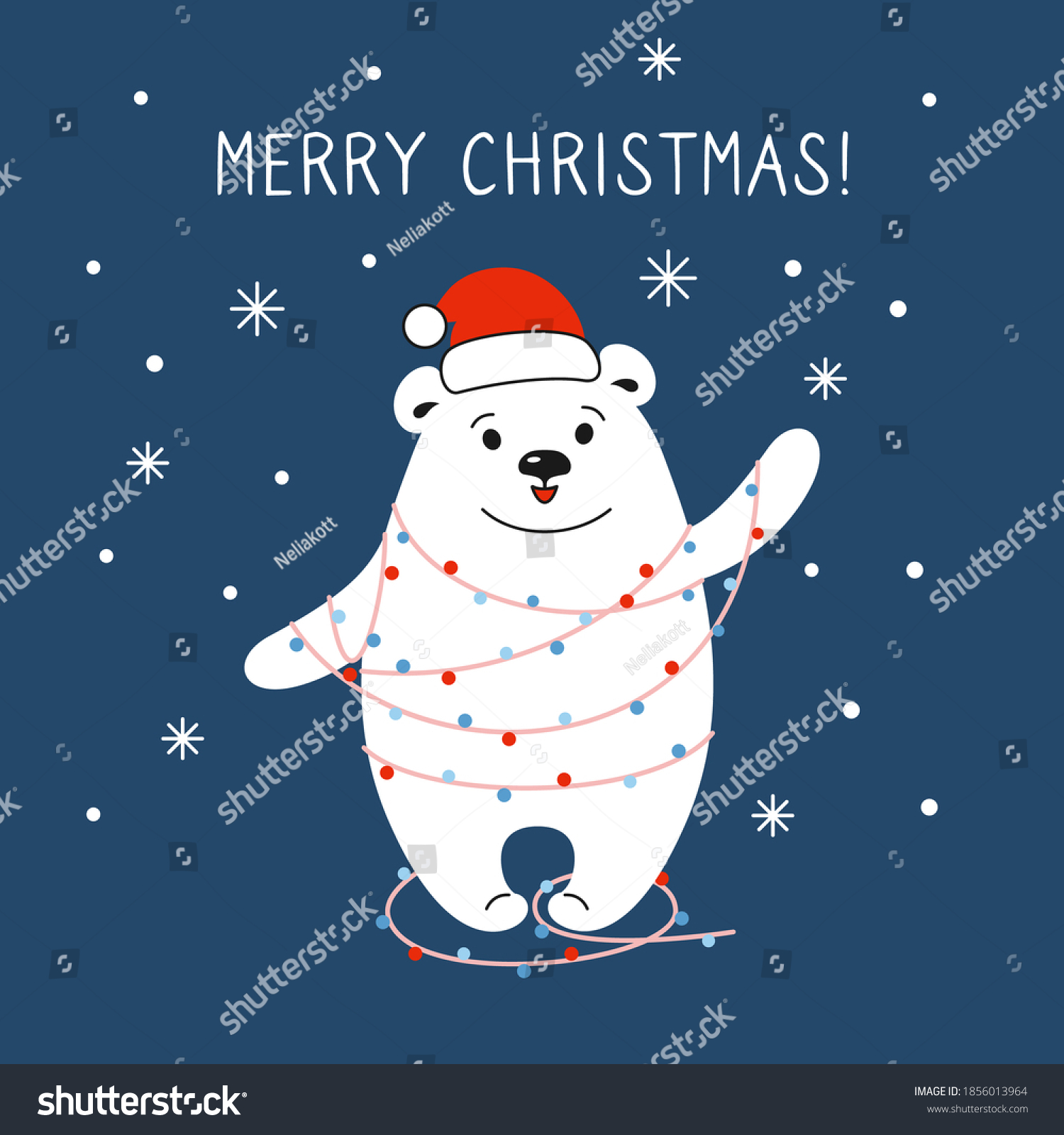 Greeting Christmas Card Cartoon Polar Bear Stock Vector (Royalty Free ...