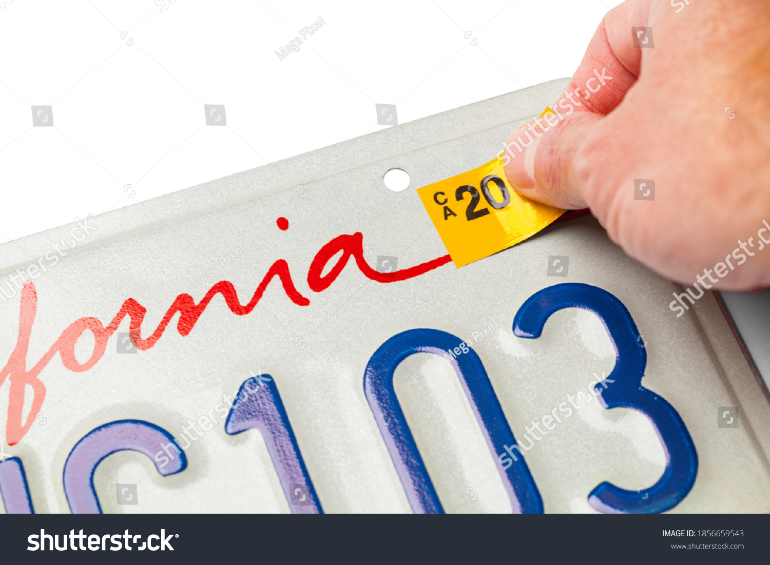 License Plate Hand Placing Registration Tab Stock Photo 1856659543 ...