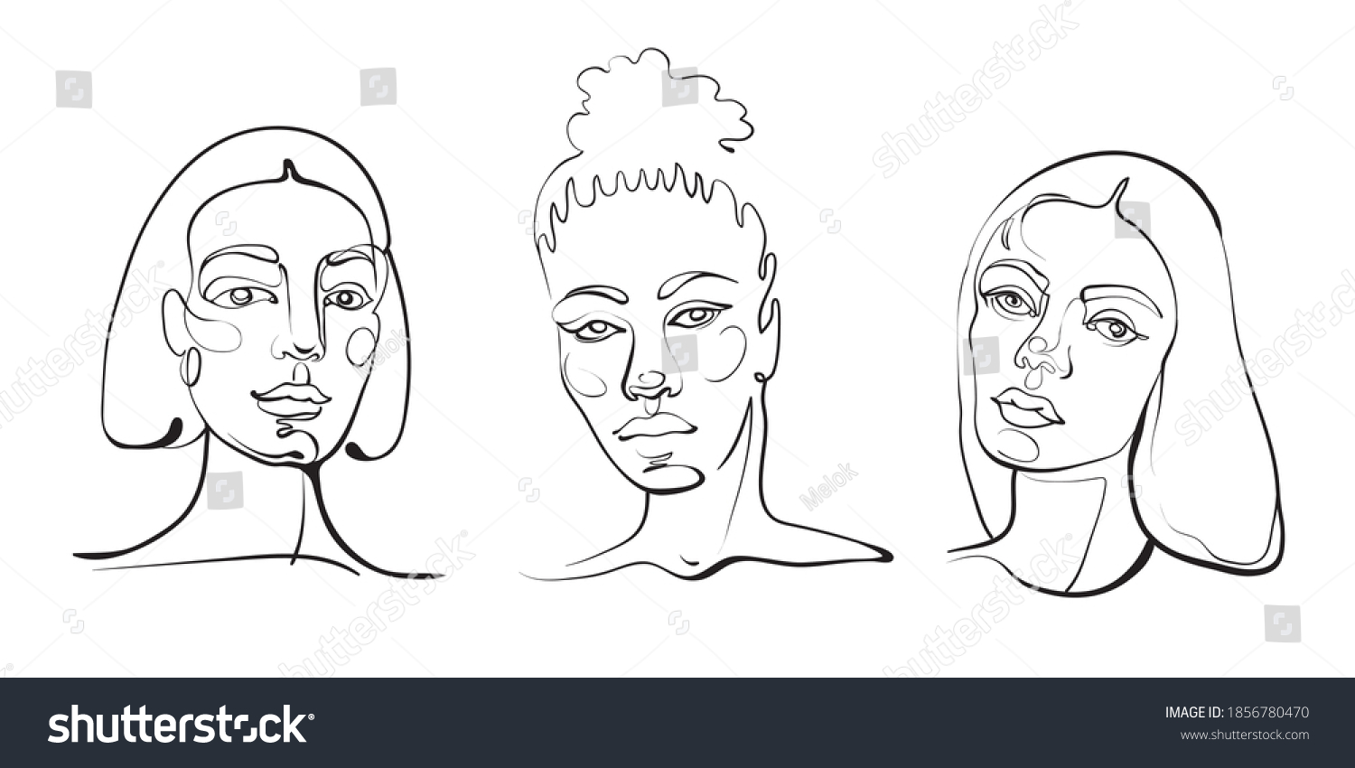 Vector Woman Line Art Portraits Girl Stock Vector Royalty Free 1856780470 Shutterstock 3836