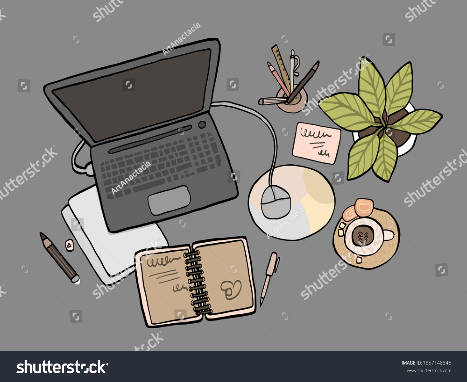 Cartoon Vector Illustration Workplace Desktop Computer Stock Vector ...