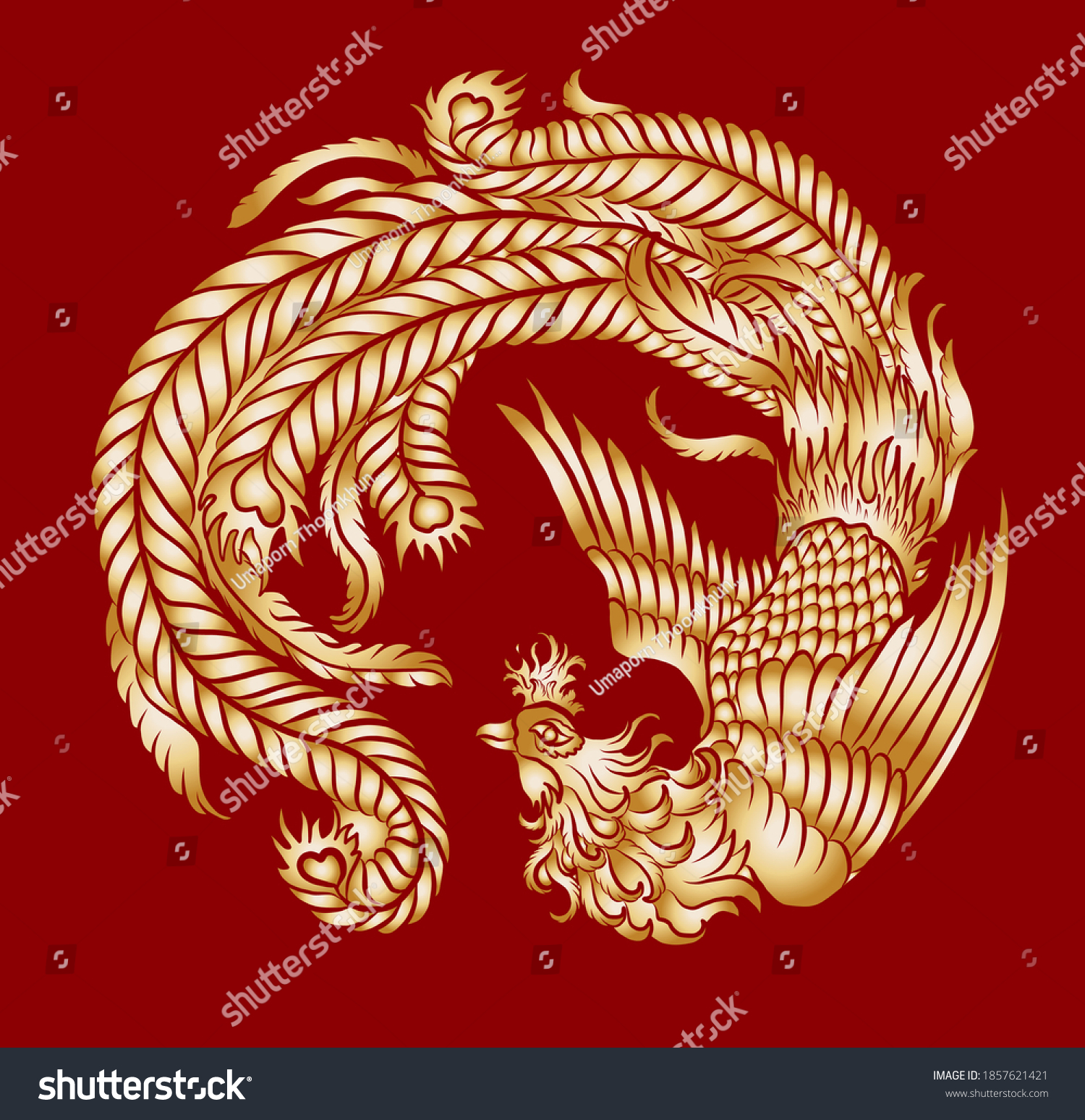 Beautiful Line Art Phoenix Circle Design Stock Vector (Royalty Free ...