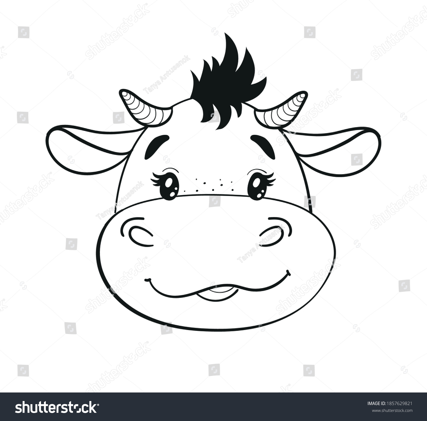 Cute Cartoon Baby Bull Line Drawing Stock Vector (Royalty Free ...