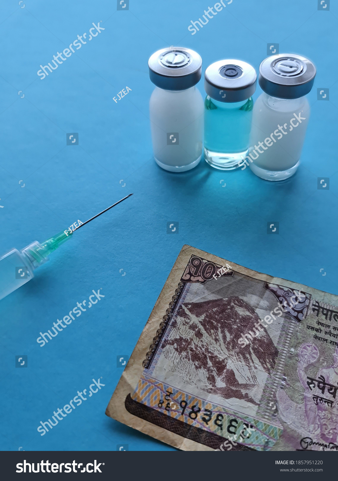 Nepalese Banknote Ten Rupees Medicine Bottles Stock Photo 1857951220