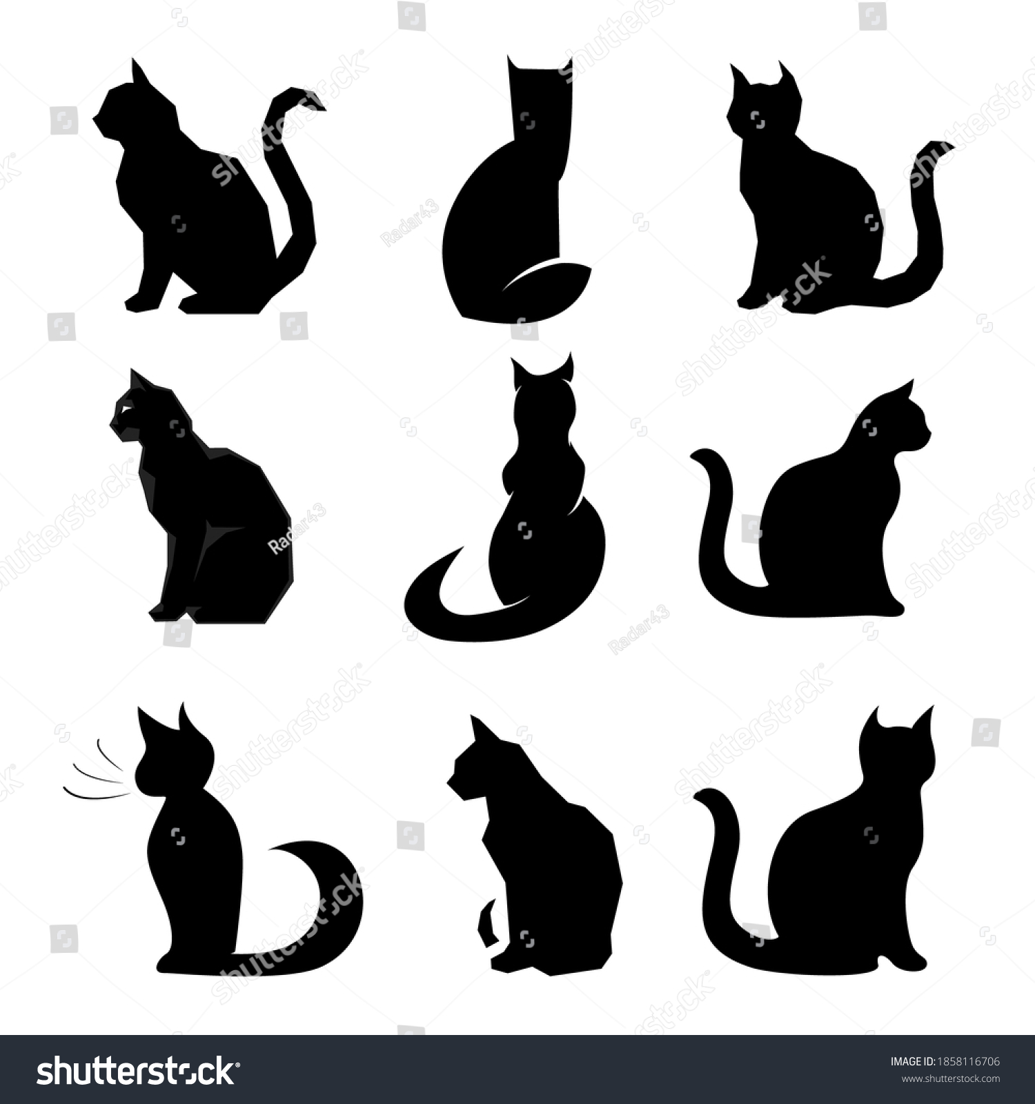 Cats Collection Vector Set Silhouette 9x Stock Vector Royalty Free